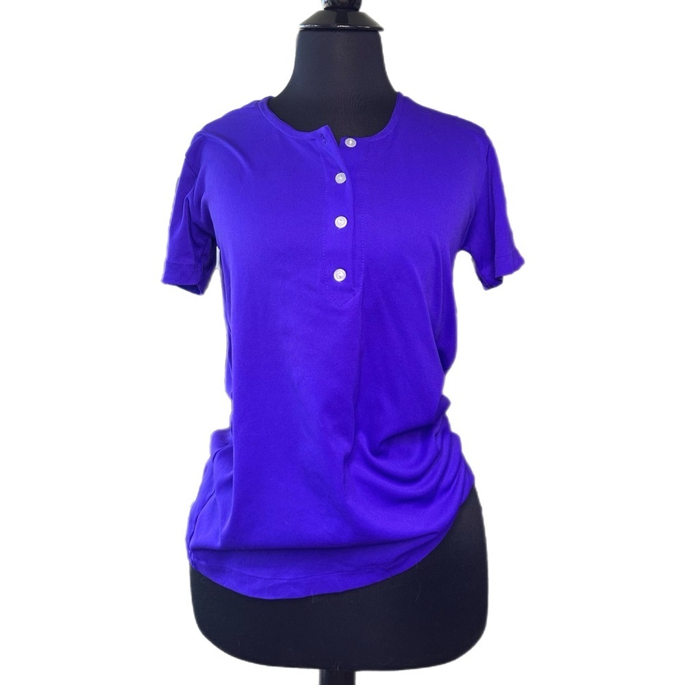 Vintage Nylon Royal Blue Short Sleeve Henley Tee - Picture 5 of 5